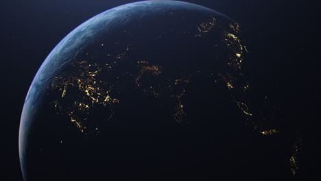 Cinematic-4k-view-of-half-the-globe-taken-from-space.-Transition-from-day-to-night-on-planet-earth